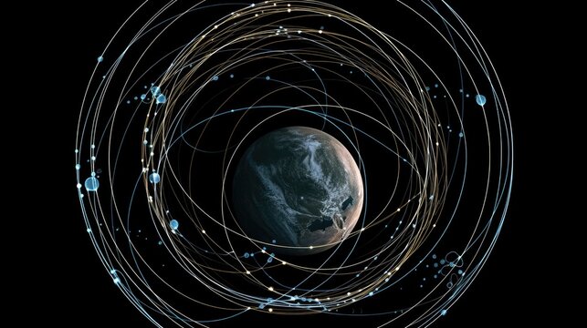 Celestial circle design with orbiting planets