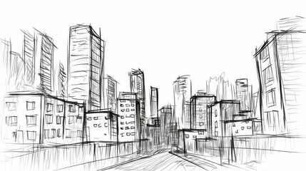 Monochrome sketch of a simple cityscape