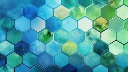 Blue and green mosaic hexagon