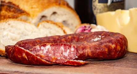 More traditional rustic Italian food, bread, salami, cheese and wine