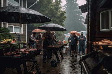 Obraz na płótnie Canvas A sudden typhoon storm spoils a weekend barbecue. Ai generated.