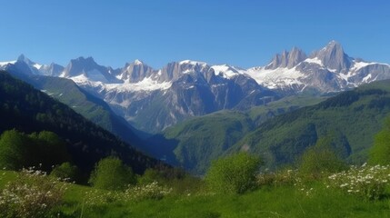 Fototapeta na wymiar Majestic snow-capped peaks in Alpine