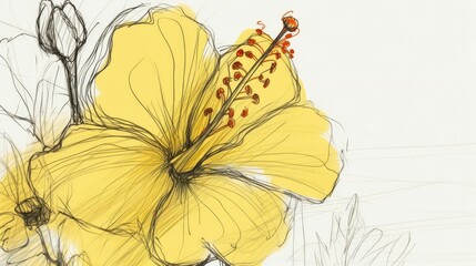 Minimalist floral drawing in vibrant yellow