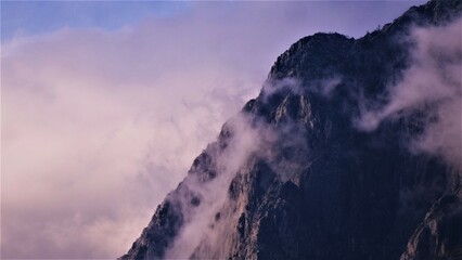 Big mountain with purple clouds