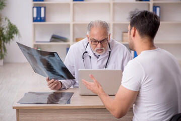 Young male patient visiting old male doctor radiologist