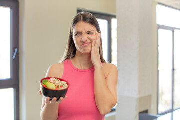 young pretty woman feeling bored, frustrated and sleepy after a tiresome. japanese ramen concept