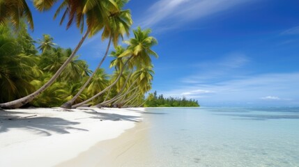 Obraz na płótnie Canvas Palm trees, calm waters, and sun-kissed sand