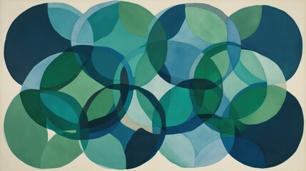Geometric overlapping circles in hues of blue and green