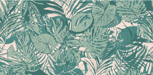 Summer pattern. Tropical leaves pattern perfect for textiles and decoration - obrazy, fototapety, plakaty