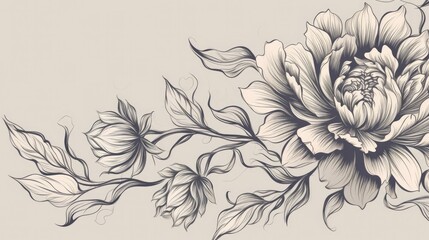 Delicate flower sketch in gray