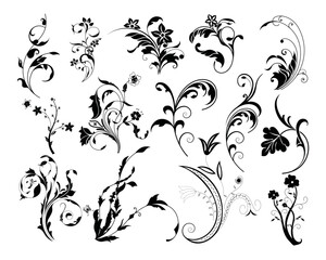 floral elements vector set, icon, symbol, logo, clipart, isolated. vector illustration. vector illustration isolated on white background.