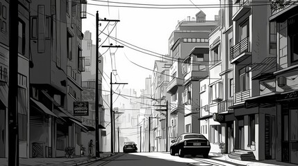 Monochromatic street view at midpoint
