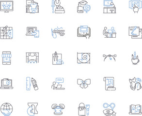 Occupation and calling line icons collection. Lawyer, Accountant, Doctor, Engineer, Teacher, Chef, Artist vector and linear illustration. Writer,Journalist,Architect outline signs set