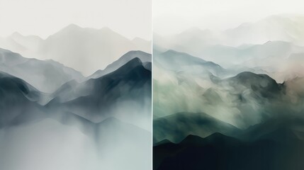 Cloudy abstract landscape of misty mountains