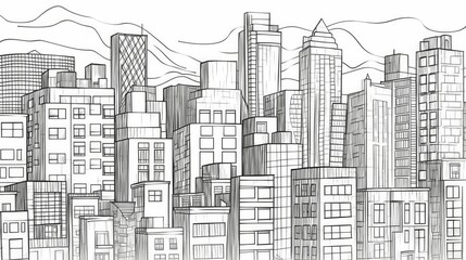 Naklejka premium Monochromatic Line Art Illustration of City Limits