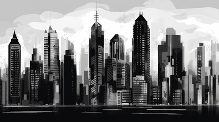 Monochromatic cityscape illustration