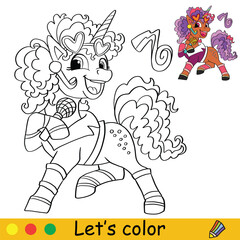 Unicorn Coloring Page with template vector illustration 16