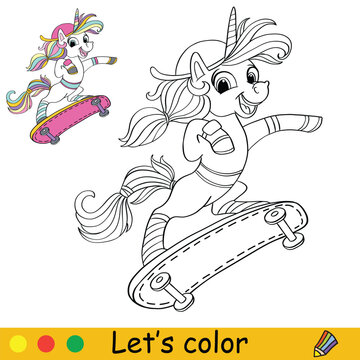 Unicorn Coloring Page with template vector illustration 12