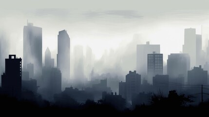 City in the mist - abstract grey shadows