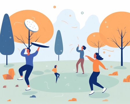 Illustration of a group of people playing and having fun