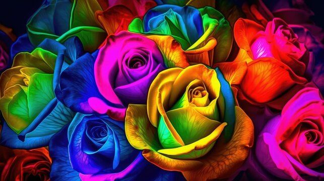Electric abstract flowers in a rainbow spectrum