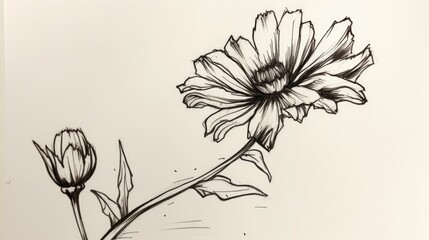 One-color flower sketch with skinny lines