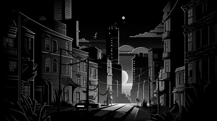 Monochromatic Illustration of Noir City