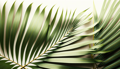 Generative AI. Green palm leaf texture. Plant wall, natural green wallpaper and background. Tropical leaf. Nature background of green forest