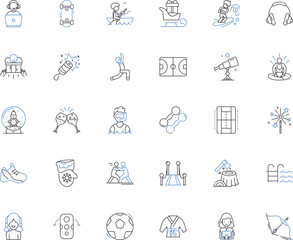 Leisure amusement line icons collection. Recreation, Relaxation, Entertainment, Festivity, Escapism, Pleasure, Fun vector and linear illustration. Adventure,Thrill,Amusement outline signs set