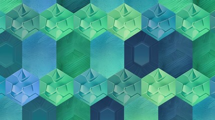 Seamless pattern of blue and green hexagons