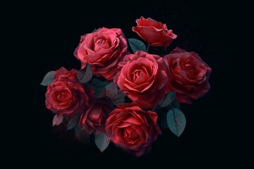 Red roses bouquet on dark background. Gift example for Valentine Day. Generative AI