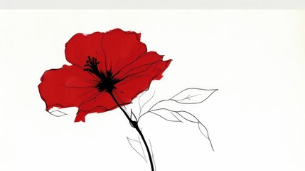 Simple modern flower drawing in radiant red