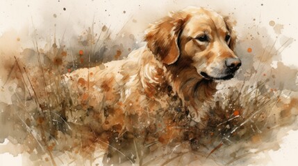 Watercolor Sketch of a Golden Retriever Dog (AI generated)