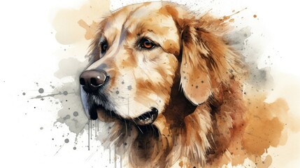 Watercolor Sketch of a Golden Retriever Dog (AI generated)