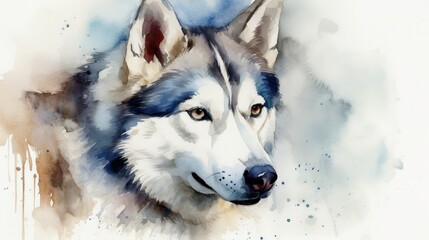 Watercolor Sketch of a Siberian Husky Dog (AI generated)