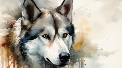Watercolor Sketch of a Siberian Husky Dog (AI generated)