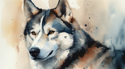 Watercolor Sketch of a Siberian Husky Dog (AI generated)