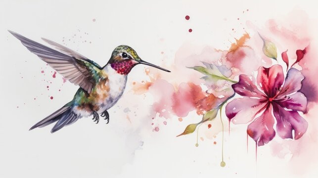 Watercolor florals with a delicate hummingbird