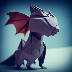 origami dragon, dinosaur on a blue background, generative ai	