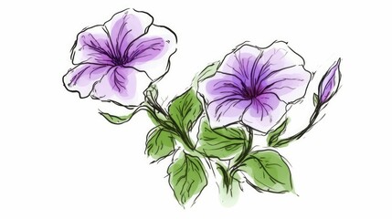 Simple plant sketch of a bright purple petunia - obrazy, fototapety, plakaty