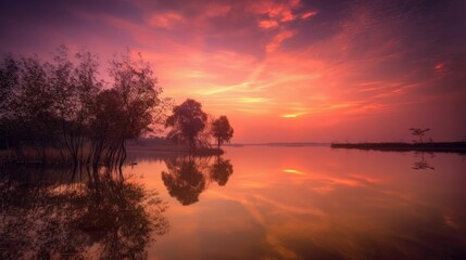 Fototapeta na wymiar Serene sunset with dreamy tones
