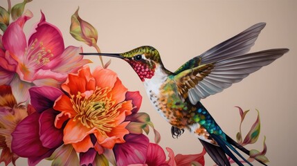 Portrait of flowers with hummingbird accents