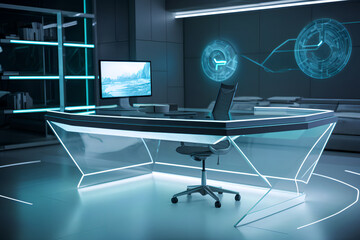 interior of a modern office with futuristic features.
 Generative AI illustrations.  