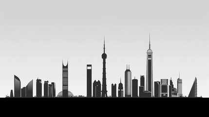 Obraz premium Minimalist skyline of famous buildings
