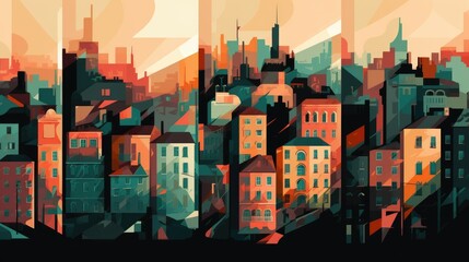Graphic design of angular cityscapes