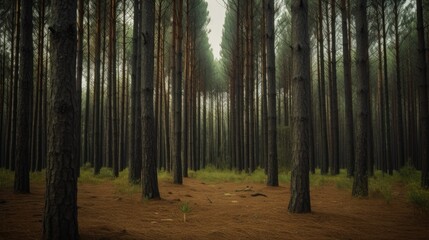 Simplistic pine forest with tall trees