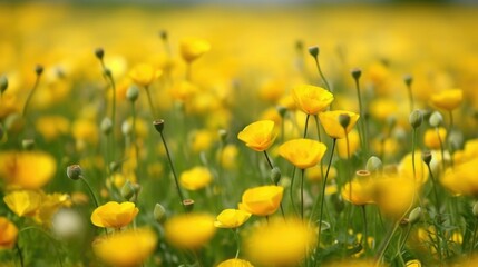 Field of buttercups - soft and delicate fields of yellow flowers