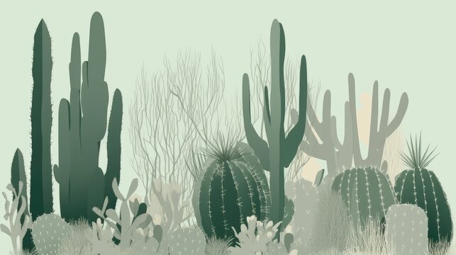 Minimal cacti garden with green tones