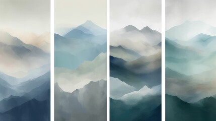 Misty Mountains Cloudy Abstract Landscape