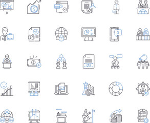Financial analysis and planning line icons collection. Budgeting, Forecasting, Analysis, Profitability, Risk, Cash flow, Balance sheet vector and linear illustration. Investment,Liquidity,ROI return